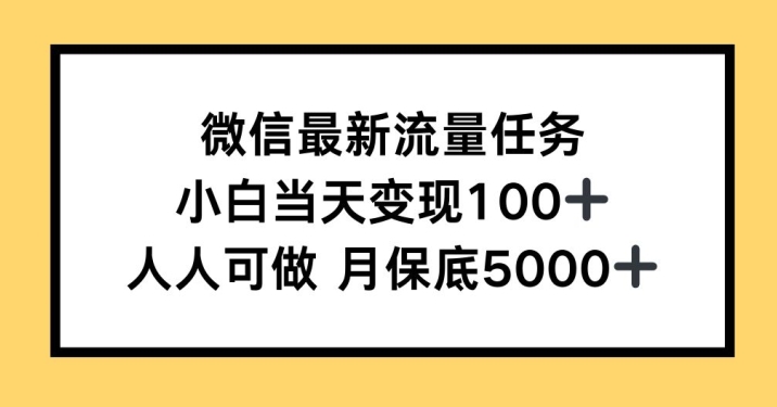 微信最新流量任务，小白当天变现100+，人人可做