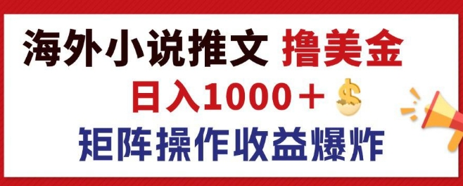 最新海外小说推文撸美金，日入1k+ 蓝海市场，矩阵放大收益爆炸