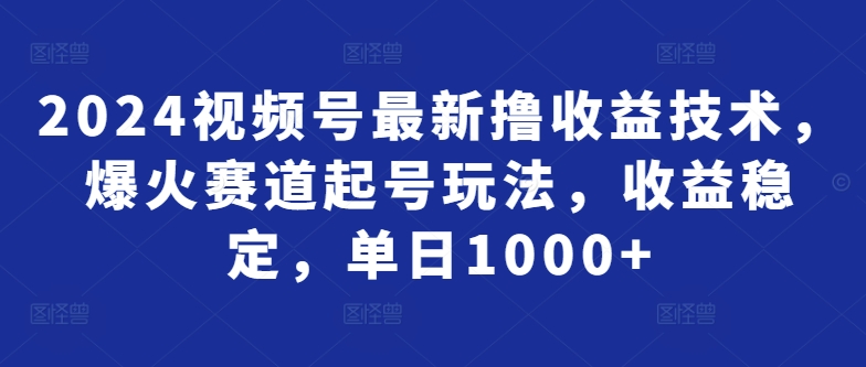 2024视频号最新撸收益技术，爆火赛道起号玩法，收益稳定，单日1000+