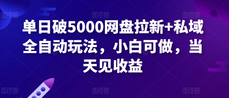 单日破5000网盘拉新+私域全自动玩法，小白可做，当天见收益