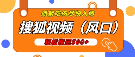 搜狐视频，新风口，1天200-500收益，抓紧吃肉!