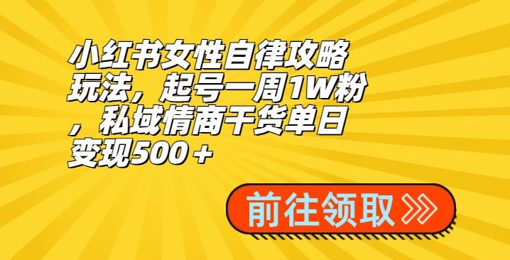 小红书女性自律攻略玩法，起号一周1W粉，私域情商干货单日变现500＋|云雀资源分享