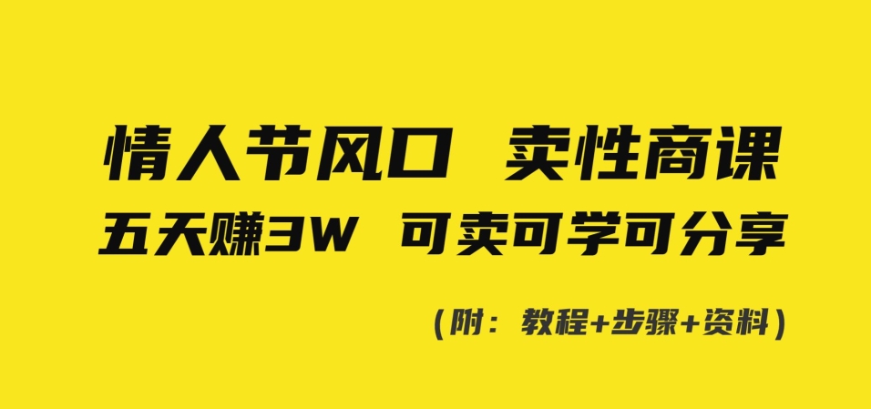 情人节风口！卖性商课，小白五天赚3W，可卖可学可分享！|云雀资源分享