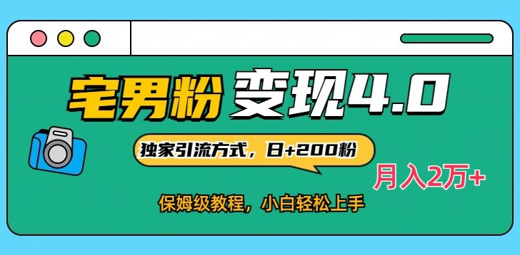 宅男粉变现4.0独家引流方式，日+200人，保姆级教程，小白轻松上手，月入2万+|云雀资源分享