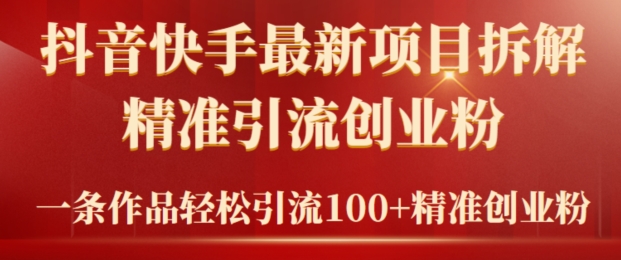 2024年抖音快手最新项目拆解视频引流创业粉，一天轻松引流精准创业粉100+|云雀资源分享