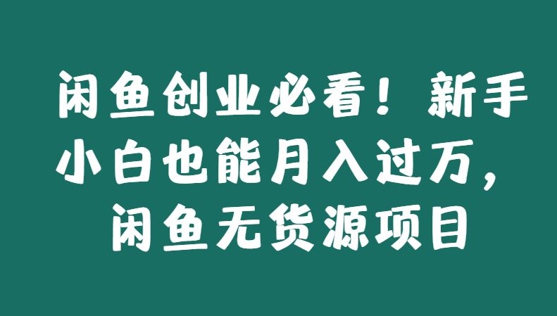 闲鱼创业必看！新手小白也能月入过万，闲鱼无货源项目|云雀资源分享