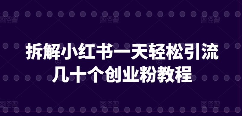 拆解小红书一天轻松引流几十个创业粉教程|云雀资源分享