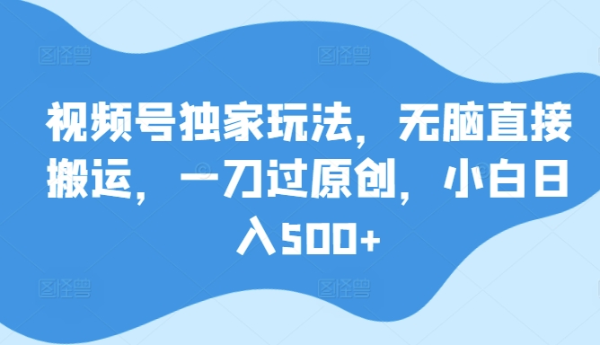 视频号独家玩法，无脑直接搬运，一刀过原创，小白日入500+|云雀资源分享