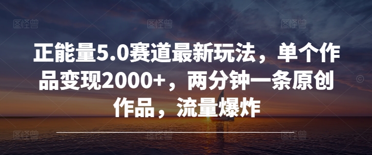 正能量5.0赛道最新玩法，单个作品变现2000+，两分钟一条原创作品，流量爆炸|云雀资源分享