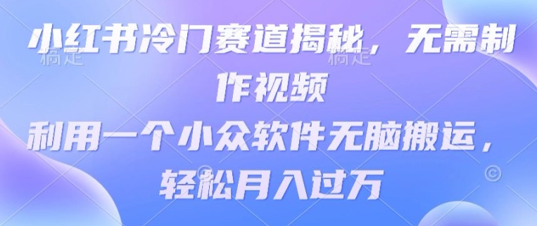 小红书冷门赛道揭秘，无需制作视频，利用一个小众软件无脑搬运，轻松月入过万|云雀资源分享