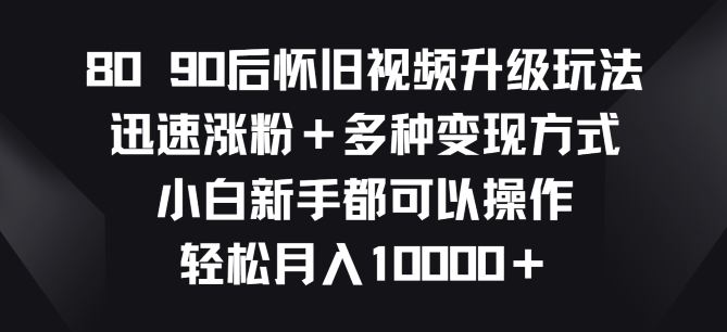 8090后怀旧视频升级玩法，迅速涨粉+多种变现方式，小白新手都可以操作|云雀资源分享