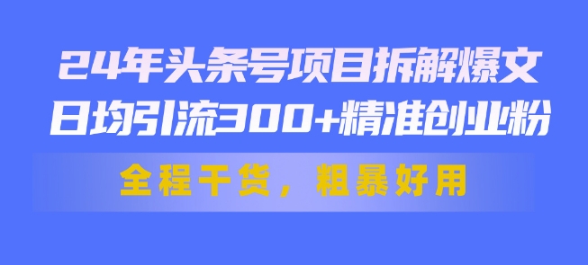 24年头条号项目拆解爆文，日均引流300+精准创业粉，全程干货，粗暴好用|云雀资源分享