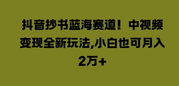 抖音抄书蓝海赛道，中视频变现全新玩法，小白也可月入2W+|云雀资源分享