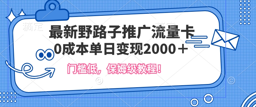 最新野路子推广流量卡，一张200-300，门槛低，0成本单日变现多张|云雀资源分享