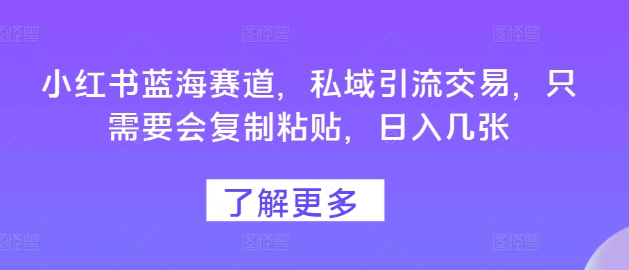 小红书蓝海赛道，私域引流交易，只需要会复制粘贴，日入几张|云雀资源分享