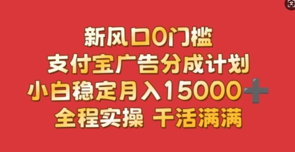 新风口0门槛，支付宝广告分成计划，小白稳定月入1.5w，全程实操，干活满满|云雀资源分享