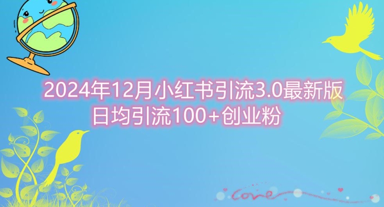 2024年12月小红书引流最新版，日均引流100+创业粉|云雀资源分享