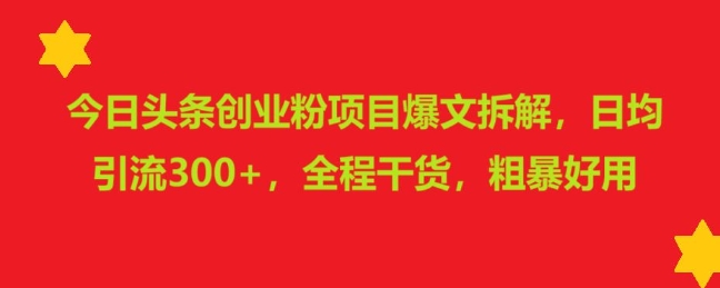 今日头条创业粉项目爆文拆解，日均引流300+，全程干货，粗暴好用