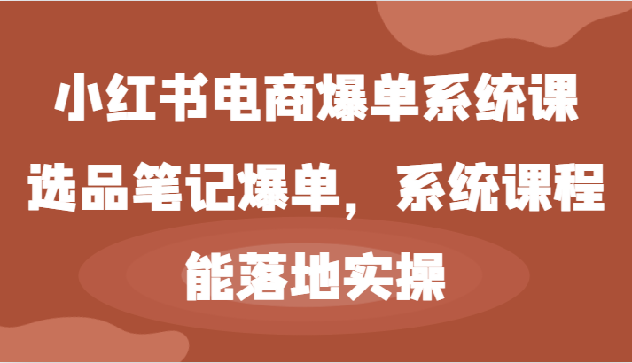 小红书电商爆单系统课-选品笔记爆单，系统课程，能落地实操|云雀资源分享