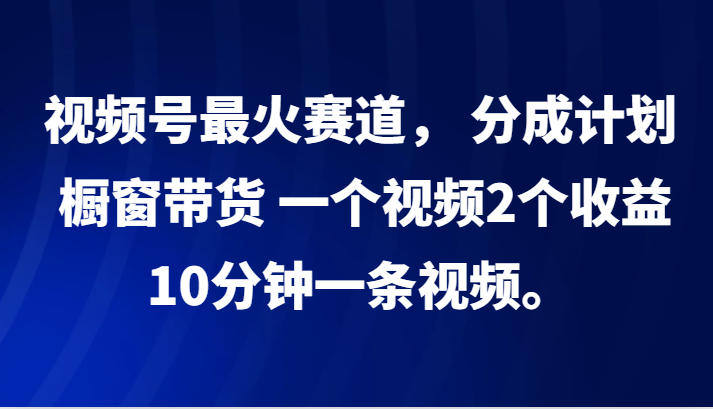 视频号最火赛道， 分成计划， 橱窗带货，一个视频2个收益，10分钟一条视频。|云雀资源分享