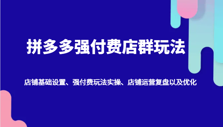 拼多多强付费店群玩法：店铺基础设置、强付费玩法实操、店铺运营复盘以及优化|云雀资源分享