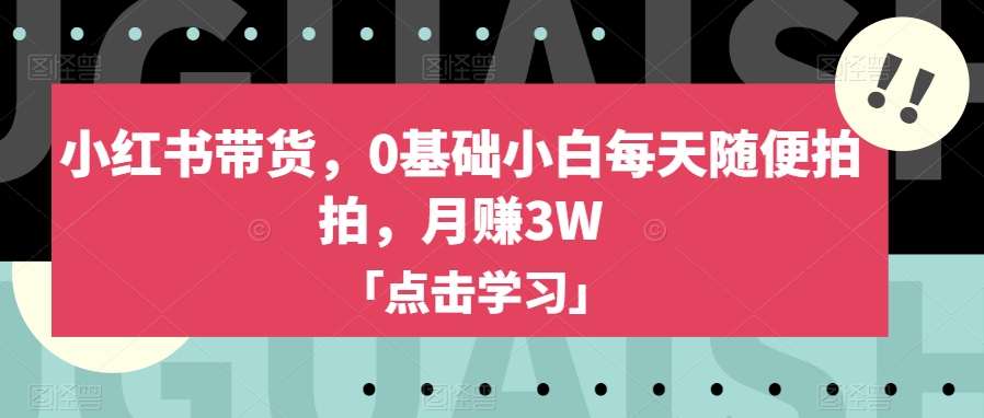 小红书的卖货，0基本新手每日随便拍拍，月赚3W【揭密】|云雀资源分享