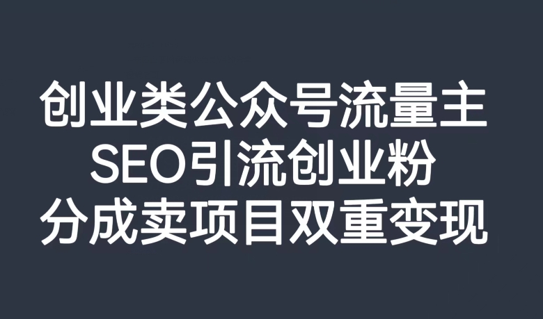 自主创业类微信公众号微信流量主，SEO引流方法自主创业粉，分为卖项目双向转现【揭密】|云雀资源分享