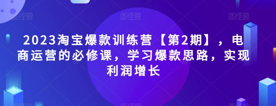 2023淘宝爆款训练营【第2期】，电商运营的必修课，学习爆款思路，实现利润增长|云雀资源分享