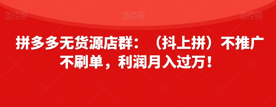 拼多多无货源店群：（抖上拼）不推广不刷单，利润月入过万！【揭秘】|云雀资源分享