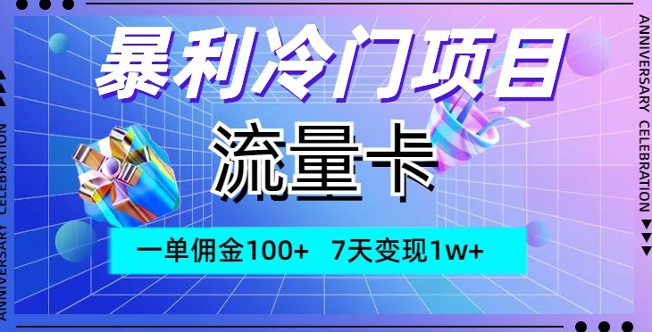 爆利蓝海项目，上网卡，一单提成100 ，7天转现1w|云雀资源分享