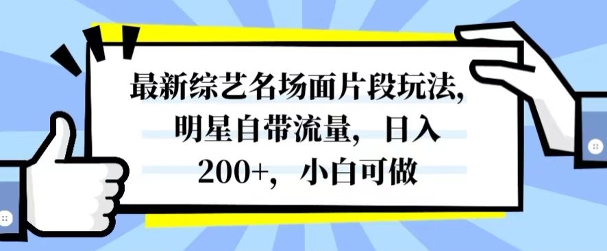 最新综艺名场面片段玩法，明星自带流量，日入200+，小白可做【揭秘】|云雀资源分享