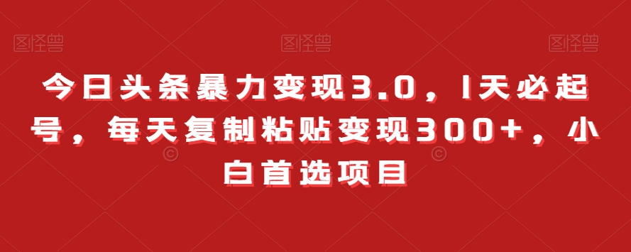 今日头条暴力变现3.0，1天必起号，每天复制粘贴变现300+，小白首选项目|云雀资源分享