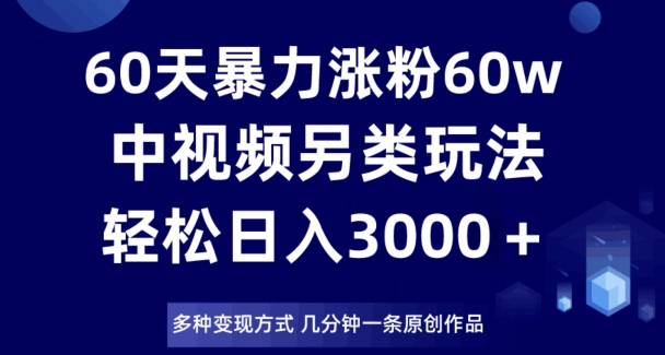 60天暴力涨粉60W，中视频另类玩法，日入3000＋，几分钟一条原创作品多种变现方式|云雀资源分享