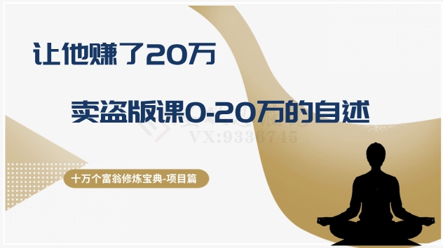 十万个富翁修炼宝典之9.让他赚了20万，卖盗版课0-20万的自述|云雀资源分享