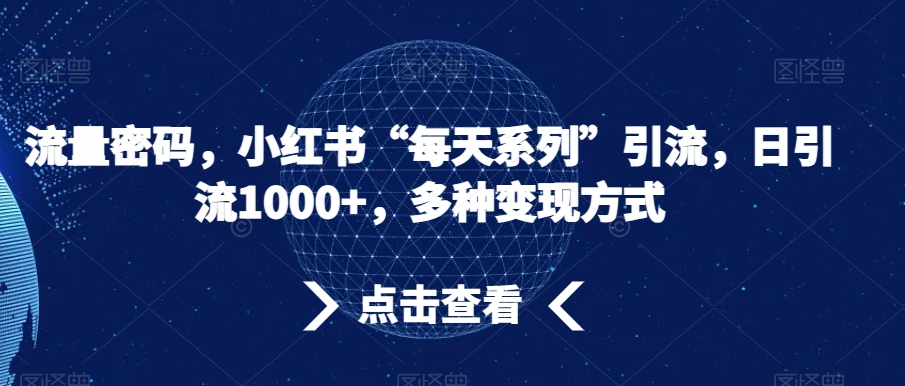 流量密码，小红书“每天系列”引流，日引流1000+，多种变现方式【揭秘】|云雀资源分享