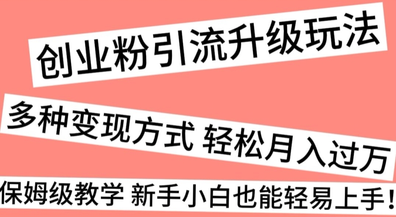 创业粉引流升级玩法，多种变现方式轻松月入过万，保姆级教学新手小白也能轻易上手！|云雀资源分享