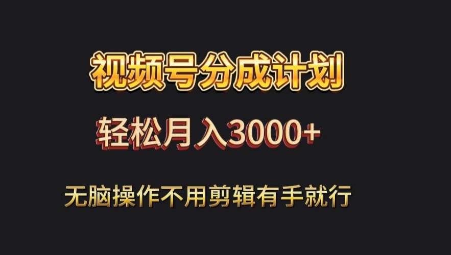 视频号流量分成，不用剪辑，有手就行，轻松月入2000+|云雀资源分享