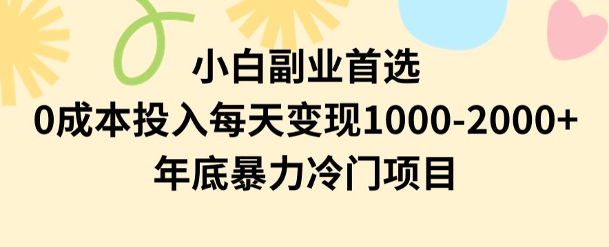 小白副业首选，0成本投入，每天变现1000-2000年底暴力冷门项目【揭秘】|云雀资源分享