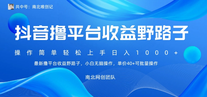 最新撸抖音平台收益野路子，操作简单，单价高，小白可无脑操作可日入1000+|云雀资源分享