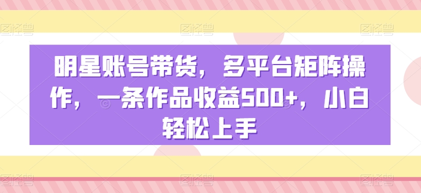 明星账号带货，多平台矩阵操作，一条作品收益500+，小白轻松上手【揭秘】|云雀资源分享