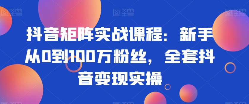 抖音矩阵实战课程：新手从0到100万粉丝，全套抖音变现实操|云雀资源分享