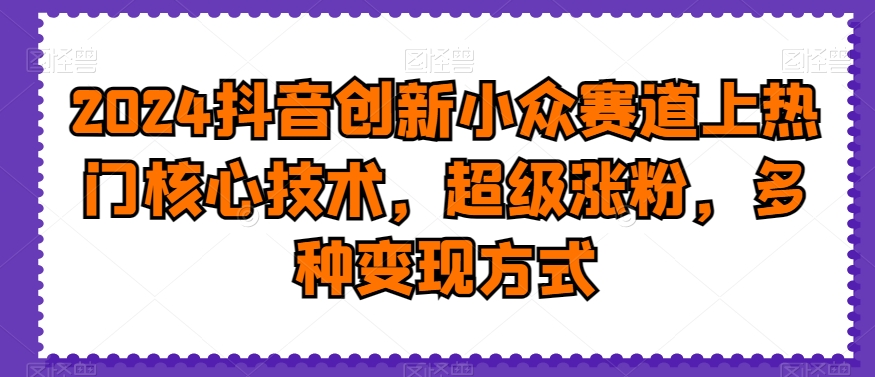 2024抖音创新小众赛道上热门核心技术，超级涨粉，多种变现方式【揭秘】|云雀资源分享