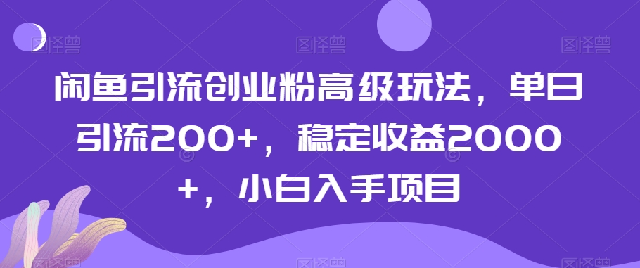 闲鱼引流创业粉高级玩法，单日引流200+，稳定收益2000+，小白入手项目|云雀资源分享