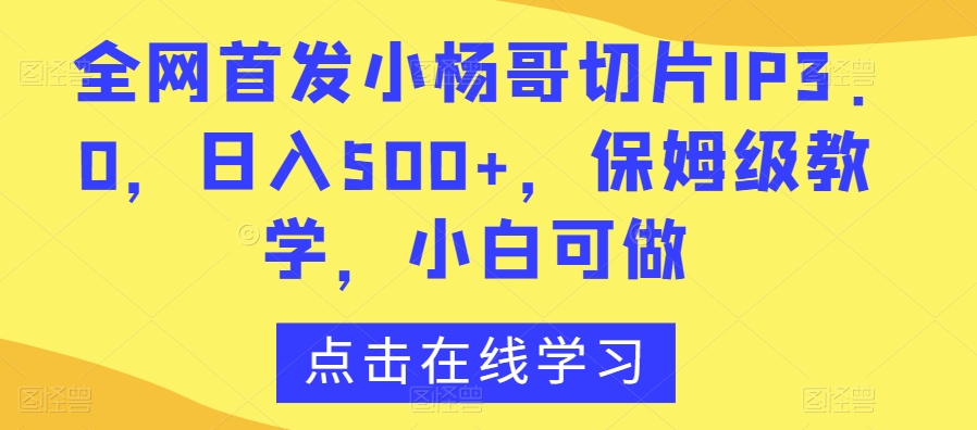 全网首发小杨哥切片IP3.0，日入500+，保姆级教学，小白可做【揭秘】|云雀资源分享