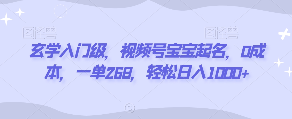 玄学入门级，视频号宝宝起名，0成本，一单268，轻松日入1000+【揭秘】|云雀资源分享