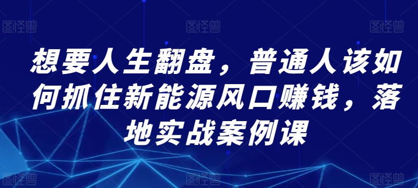 想要人生翻盘，普通人该如何抓住新能源风口赚钱，落地实战案例课|云雀资源分享