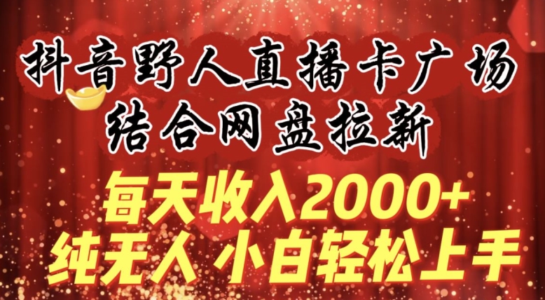 每天收入2000+，抖音野人直播卡广场，结合网盘拉新，纯无人，小白轻松上手【揭秘】|云雀资源分享