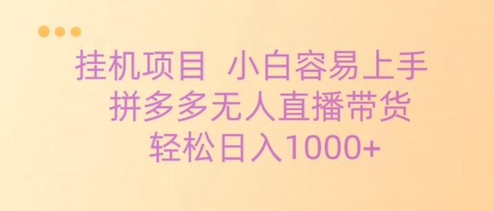 挂机项目拼多多无人直播带货，轻松日入1000+|云雀资源分享