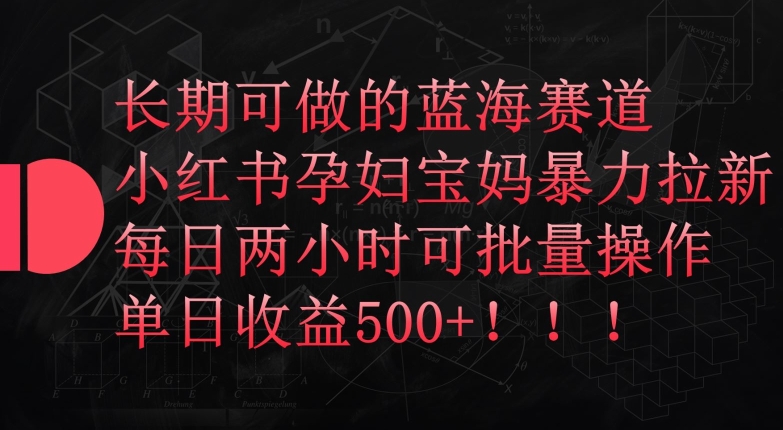 长期可做的蓝海赛道，小红书孕妇宝妈暴力拉新玩法，每日两小时可批量操作，单日收益500+【揭秘】|云雀资源分享