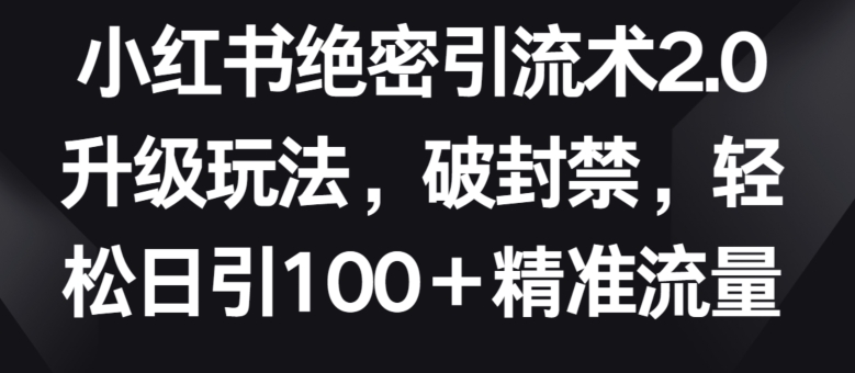 小红书绝密引流术2.0升级玩法，破封禁，轻松日引100+精准流量【揭秘】|云雀资源分享